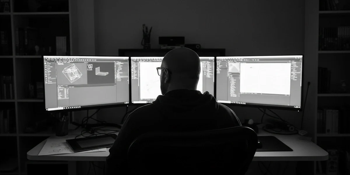 Adil Menmou au travail dans son studio graphique de Feytiat, près de Limoges