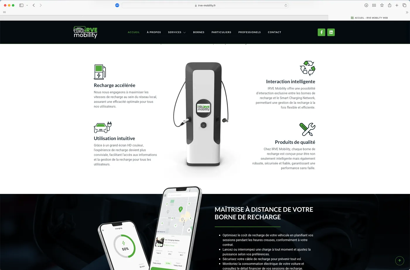 Page de présentation des bornes IRVE Mobility