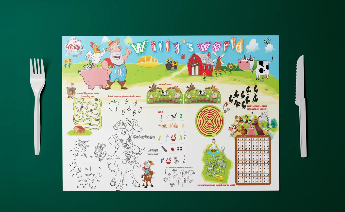 Set de table de jeux du restaurant Le Willy’s