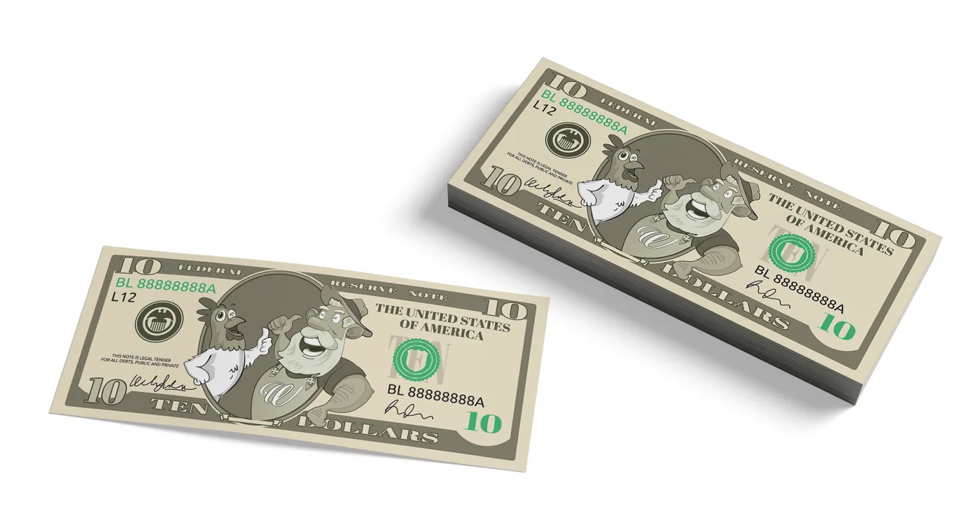 Billets « 10 dollars Willy », monnaie fictive du restaurant