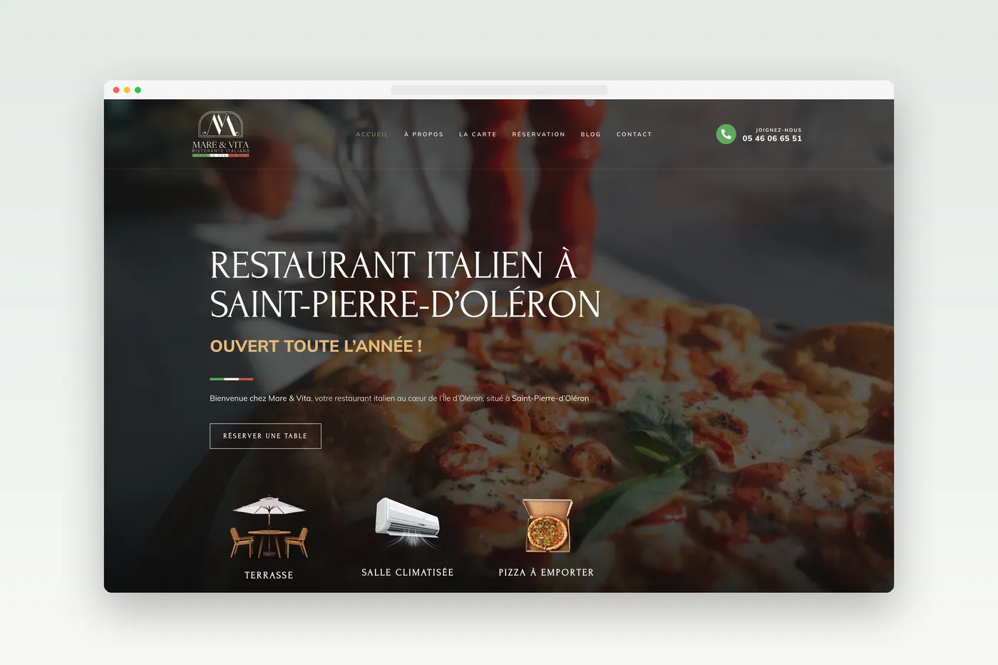 Site internet du restaurant Mare & Vita