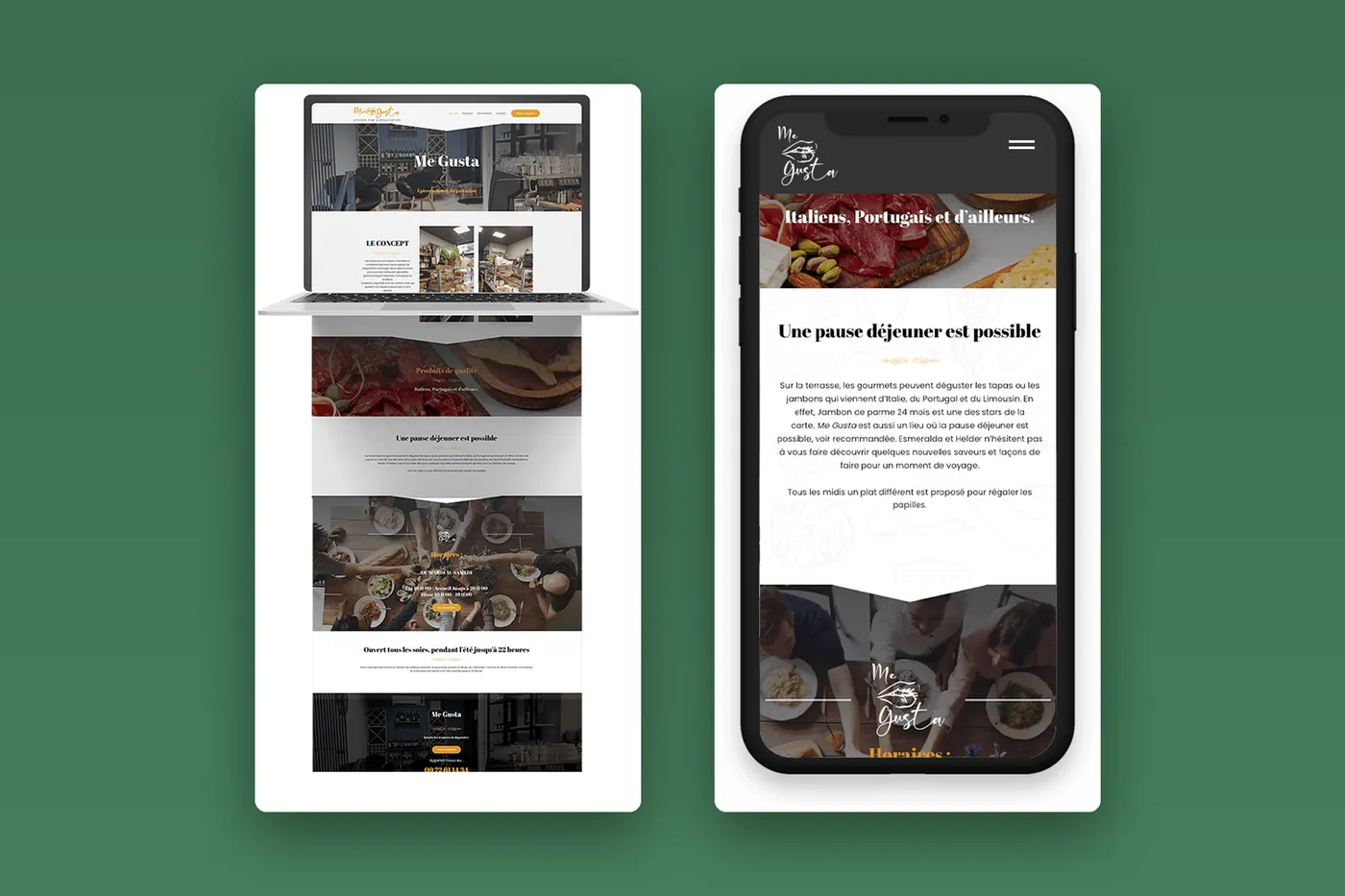 Site internet du restaurant Me Gusta sur ordinateur et mobile