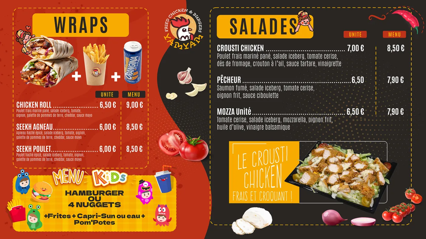 Panneau menu Yam Yam : wraps et salades
