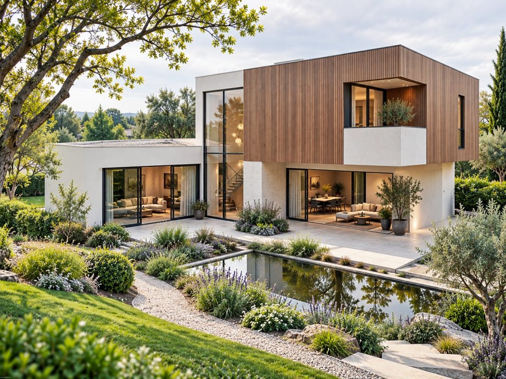 Maison bois et enduit – Perspective extérieure